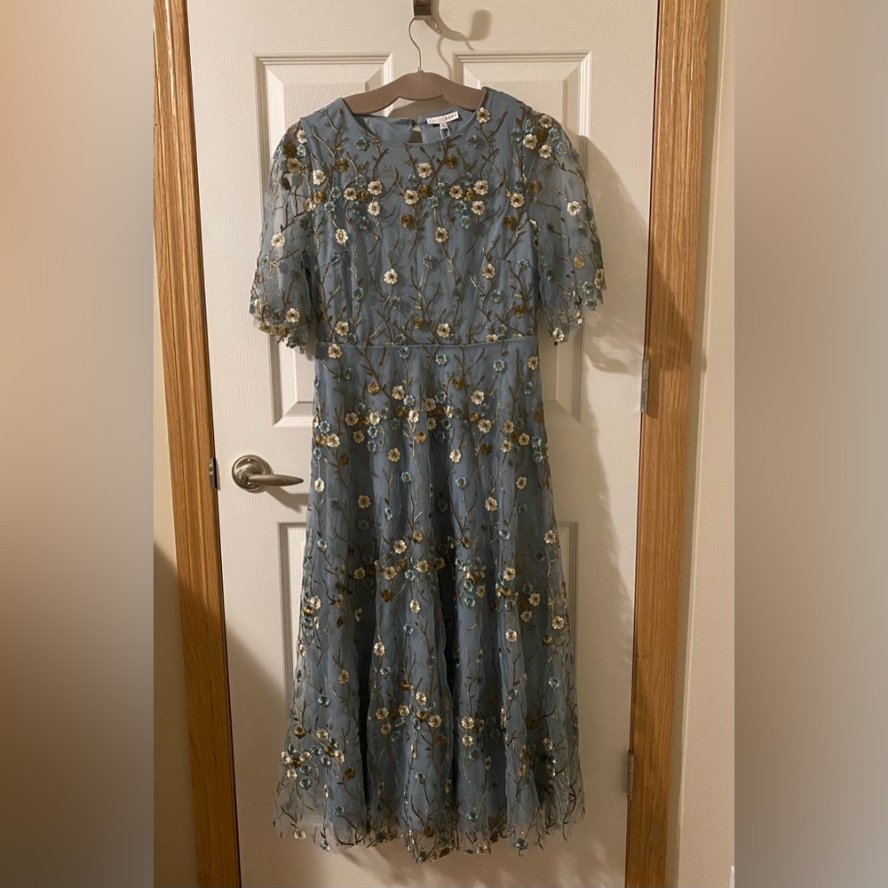 Baltic Born Arabella Dusty Blue Floral Embroidered Midi Dress - Picture 5 of 8